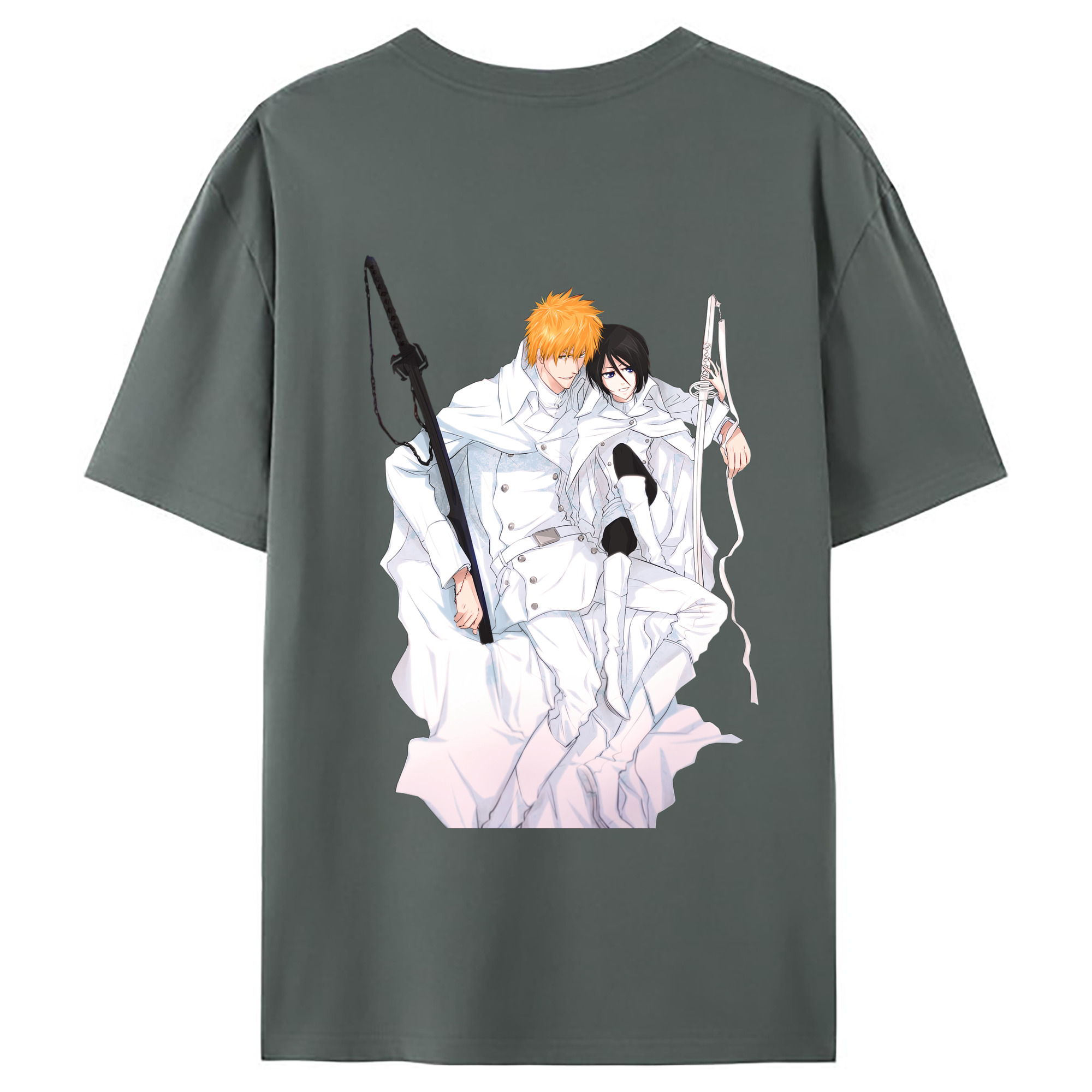 （画像用） ブリーチ 黒崎一護（くろさき いちご）BLEACH Kurosaki Ichigo 綿100％ メンズ半袖Tシャツ（バックプリント） 通気性